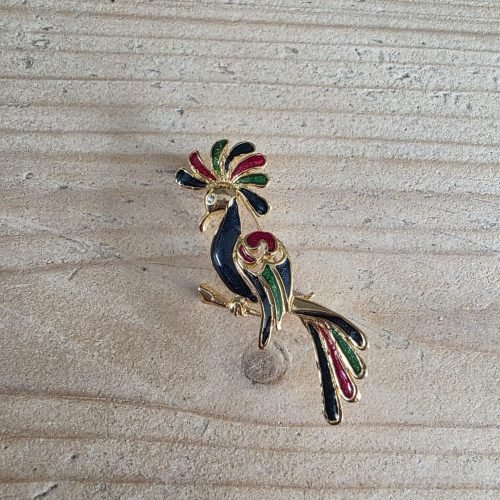 Vintage Vergulde Vogel Broche - Paradijsvogel met Emaille